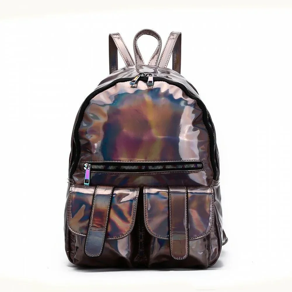 Pewter Holographic Dual Pocket Backpack